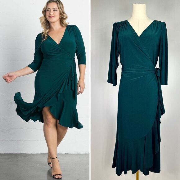 Kiyonna Dresses & Skirts - Kiyonna Size 0 (10/12) Whimsy Midi Wrap Dress Cocktail Wedding Guest Work